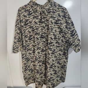 Big&Tall Black and Tan Patterned Shirt, Size 3XLT